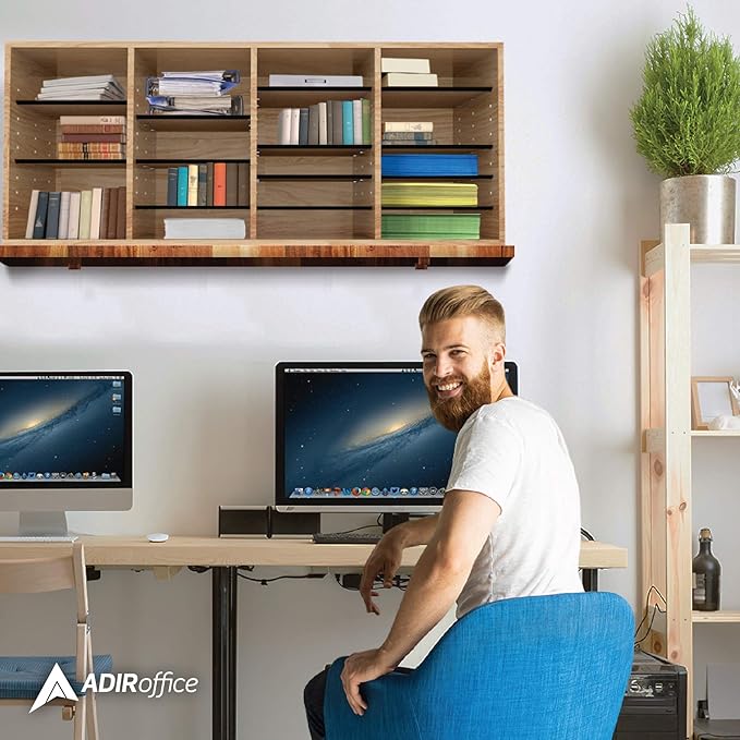 AdirOffice Wooden Adjustable Literature Organizer, 24 Compartment Office Mailbox, or Classroom Literature Organizer, Medium Oak