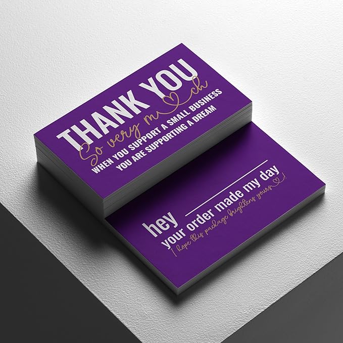ITZAMNA Thank you for supporting small business cards Customer appreciation note cards Pink Script with Heart Pack of 100 purple