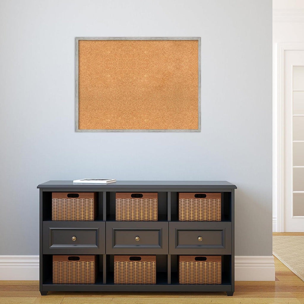 Amanti Art Natural Cork Board for Wall, 25x33 Vision Board with White Frame, Large Corkboard Office Decor for Home Organization, Cottage Corkboard Pinboard to Display Items for Home Organization in