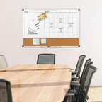 VUSIGN Monthly Calendar Whiteboard Dry Erase Cork Board Combo, 24" x 36" Planning Board, Silver Aluminium Frame