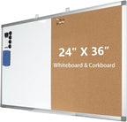 Combination Writeboard 36"x 24" Magnetic Whiteboard & Cork Board Aluminium Frame Dry Erase Board Bulletin Board Wall Mounted Memo Message
