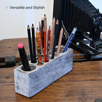 Whitewashed Wooden Pen Holder, Grey Solid Wood Desk Organizer, Rustic Paint Brush Holder and Art Supplies Organizer