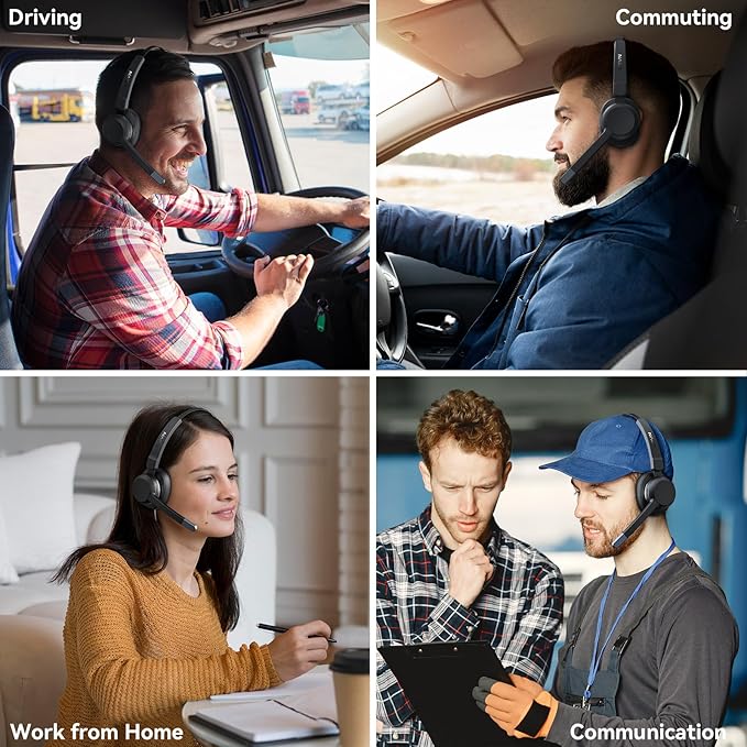 LEVN Trucker Headset, Trucker Bluetooth Headset with Noise Cancelling Microphone & Mute Button, Bluetooth Headsets V5.2 Multipoint for Work from Home/Cell Phone/Computer/Zoom/Teams/Truck Driver