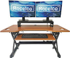 Rocelco 40" Large Height Adjustable Standing Desk Converter with Dual Monitor Stand BUNDLE - Quick Sit Stand Up Computer Workstation Riser - Retractable Keyboard Tray - Teak (R DADRT-40-DMS)