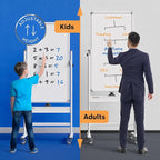 Rolling Dry Erase Board 24 x 48 - Large Portable Magnetic Whiteboard with Stand - Double Sided Easel Style Whiteboard with Wheels - Mobile Standing White Board for Office, Classroom & Home