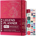 Legend Planner PRO – Deluxe Weekly & Monthly Life Planner to Increase Productivity and Hit Your Goals. Time Management Organizer Notebook – Undated – 7 x 10" Hardcover + Stickers – Hot Pink