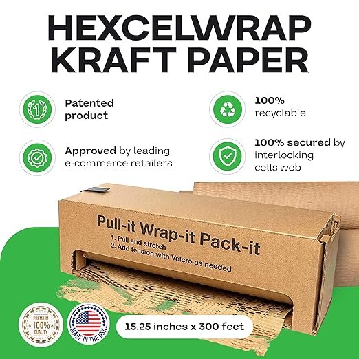IDL Packaging 15.25" x 300' Refill Roll (Pack of 4) for MP-300N HexcelWrap Honeycomb Packing Paper Station, Brown - Natural Kraft Paper with Interlocking Slit Design for Shipping and Moving