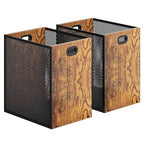 Retro Office Trash Can, Iron and Wood Combination Bedroom Garbage Can, Rectangular Design Wastebasket with Handle, Industrial Style Trash Can for Home Office, 11.02" X 7.87" X 11.81" 4.5 Gallon (2)