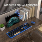 Colorful Wireless Computer Keyboard and Mouse Combo with Round Typewriter Keycaps, Retro Design, Power Switch, Ergonomic Design, 2.4GHz Wireless for Windows, Mac, PC(Black-Blue)