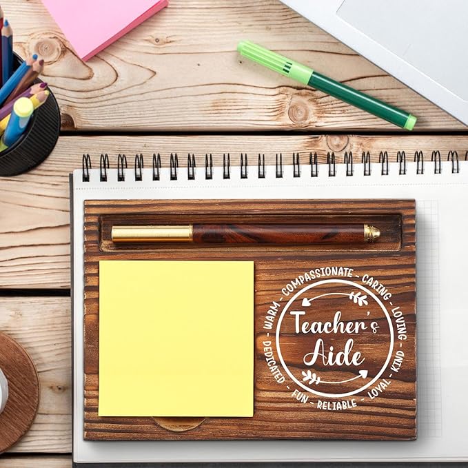 Teacher Aide Sticky Note Holder, Teacher Assistant Appreciation Gift for Substitute Teacher, First Day of School Thank You Gifts for Teacher Aide Self-Stick Note Pad Holders Desk Organizer TZP17