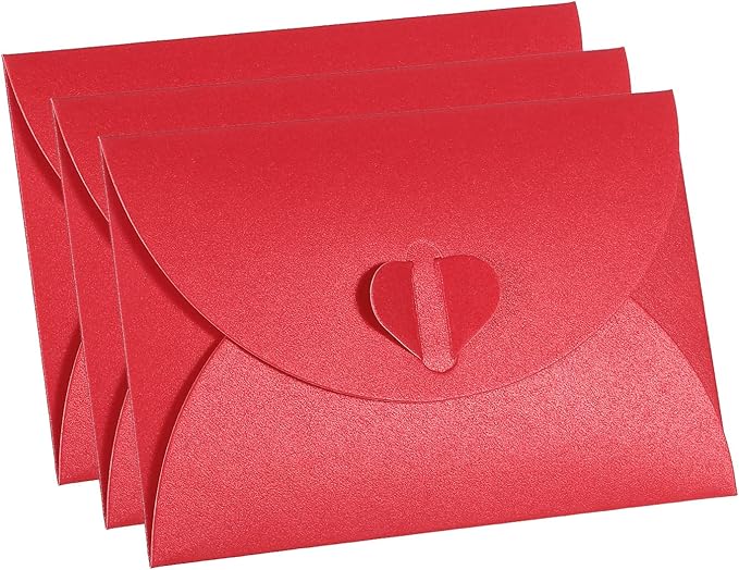 PATIKIL Gift Card Envelopes, 12 Pack Heart Shaped Clasp Small Gift Cards Holder Mini Envelope for Birthdays Weddings, Red