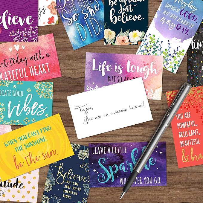 Canopy Street Inspirational Quote Cards / 50 Positivity Cards / 25 Uplifting Designs / 2" x 3.5" Flat Mini Motivational Business Card Sized Notes/Made In The USA