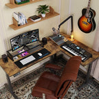 Simple Trending Dual Monitor Stand Riser, Tempered Glass Computer Desk Organizer with Mouse Pad for Laptop, iMac, TV, Black