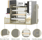 SUPEASY Mesh Desk Organizer with File Holder, 5-Tier Paper Letter Tray Organizer with Magazine Holder, Desktop Organizer and Storage with Drawer for Office Supplies Home or School, Yellow