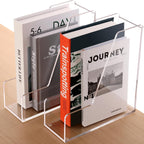 Magazine Holder, Clear Acrylic Desk Organizers, File Organizer for Desk, Magazine Rack- Desktop Book Storage -Independent Vertical 1 Space-2 Pack