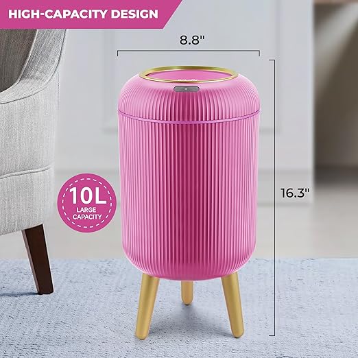 Pukomc Smart Sensor Wastebasket, Convenient and Hygienic Easy to Use, Technology Sensor Waterproof Wastebasket Plastic Trash can for Kitchen, Bathroom, Bedroom, Living Room, Office and Outdoor Pink