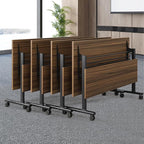 Folding Conference Table, Modern Large Conference Room Tables with Flip-Top Design, Foldable Conference Table Meeting Table with Wheels, Mobile Seminar Training Tables for Office Classroom (4, Walnut)