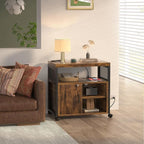 Unikito Lateral File Cabinet, Locking Office Filing Cabinets with Socket and USB Charging Port, Modern Rolling Printer Stand with Storage for A4, Letter Size and File Folders, Rustic Brown