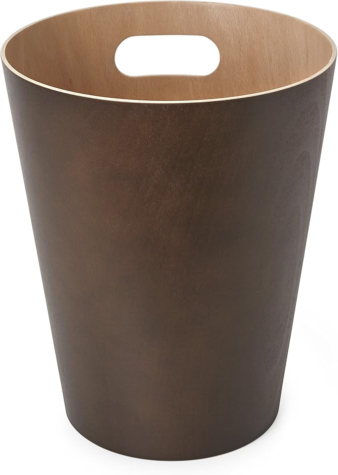 Umbra Woodrow, 2 Gallon Modern Wooden Trash Can Wastebasket or Recycling Bin for Home or Office, Espresso