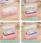 Big Pencil Case Zipper Pencil Pouch Organizer Large Capacity Pen Bag with Handle Portable for Girls Kids Adults Gift Pen Case for School Home Office Light-pink