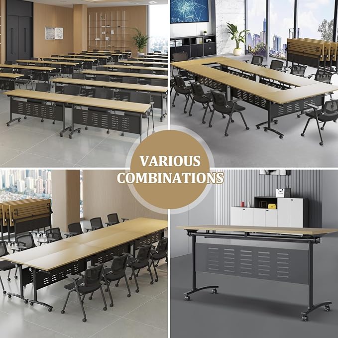 Folding Conference Table - Modular Conference Room Tables Foldable & Stackable Boardroom Table with Casters | Large Rectangle Office Meeting Table for Training Rooms(6PCS, Tables Only)