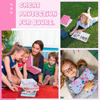 6 Pack Stretchable Book Cover Jumbo Fabric Book Covers Colorful Pattern Print Book Protector Washable Reusable Protective Textbook Cover for Hardcover Textbooks up to 9 x 11 Inch (Unicorn Pattern)