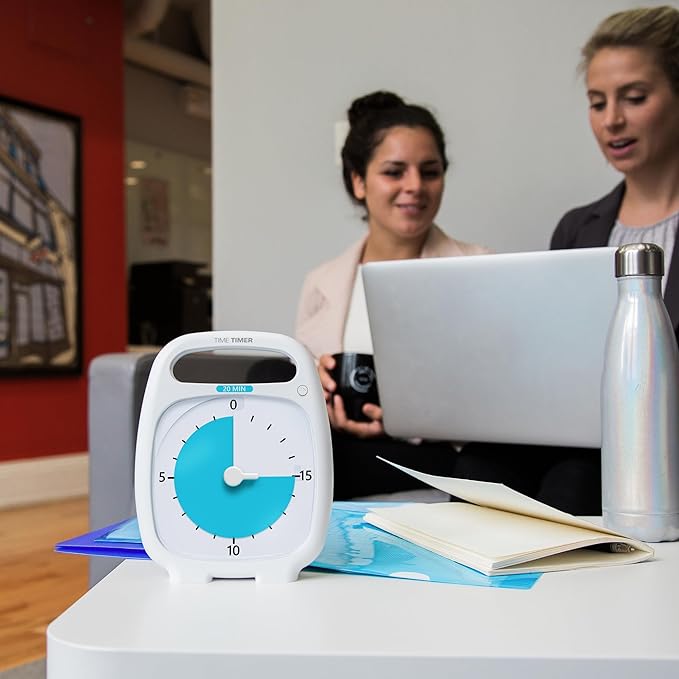 Time Timer PLUS 20 Minute Desk Visual Timer — Countdown Timer with Portable Handle for Classroom, Office, Homeschooling, Study Tool with Silent Operation (White)