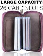 Easyoulife Genuine Leather Credit Card Holder Zipper Wallet With 26 Card Slots