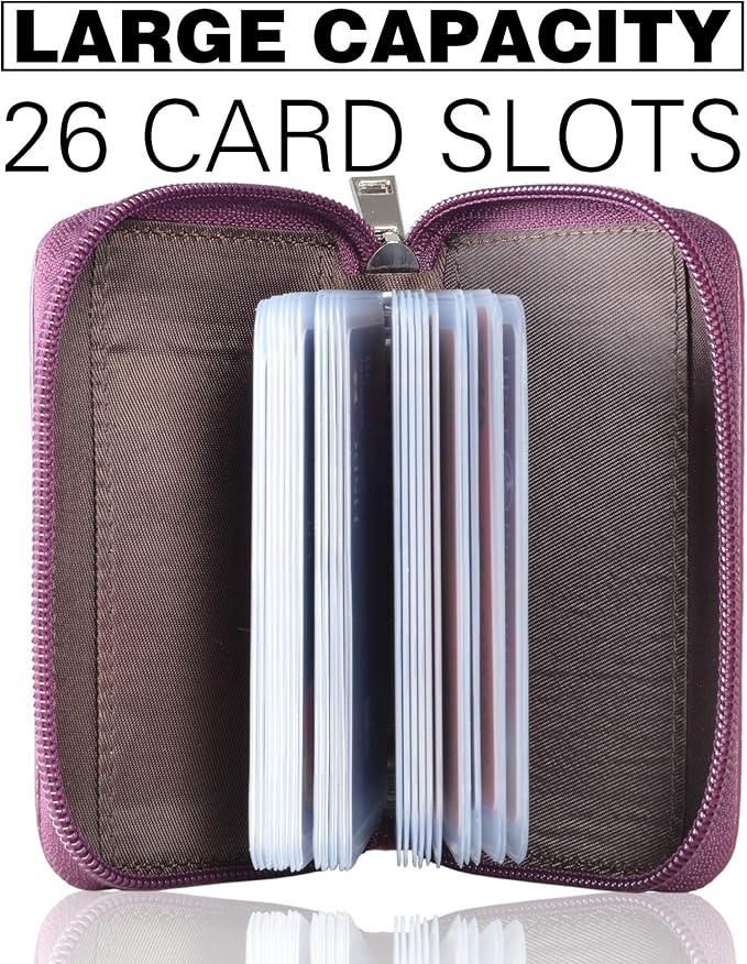 Easyoulife Genuine Leather Credit Card Holder Zipper Wallet With 26 Card Slots