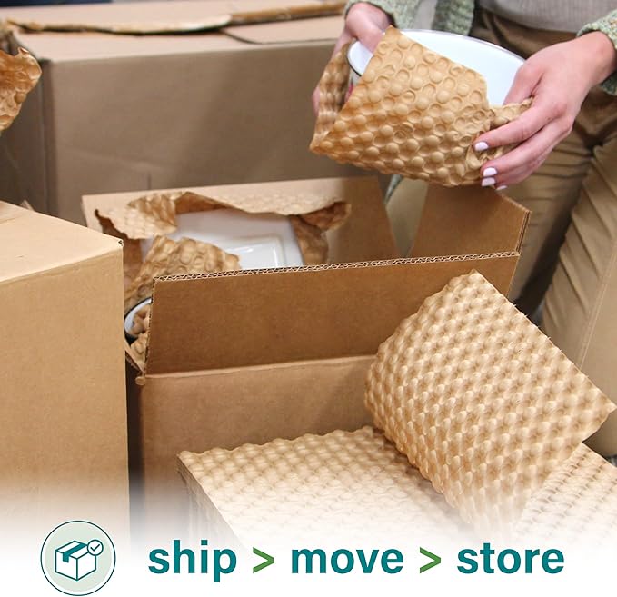 Elementree Paper Bubble Wrap Sheets for Packing, Moving, & Shipping - 12" x 12" x 250' - Eco-Friendly Kraft Bubble Paper - Recyclable Cushioning Wrap - Made in the USA (01913)