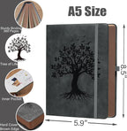 ZXHQ A5 360 Pages Lined Journaling Notebooks with Pen, Journals for Women Men Writing Notebook, Tree of Life Design, Brown Edge Fine Inner Pocket - Dark Grey