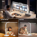 LED Desk Lamp for Home Office - 24W Bright Double Head Desk Light with Clamp Eye Caring Architect Task Light 25 Lighting Modes Adjustable Flexible Gooseneck Lamp (All White)