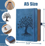 ZXHQ A5 360 Pages Lined Journaling Notebooks with Pen, Journals for Women Men Writing Notebook, Tree of Life Design, Brown Edge Fine Inner Pocket - Blue