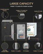 typecase Mens Wallet Card Holder: Pop Up Aluminum Case, Genuine Leather, Smart, RFID Blocking, Slim, Minimalist, Front Pocket - 9-14 Card Capacity | ID Window | Cash Slot - Oil Wax Black