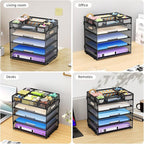Marbrasse 5-Tier Letter Tray Paper Organizer with Handle, Multi-Functional Mesh File Organizer for Desk, Adjustable Compartments Mesh Desktop Storage for Office Supplies,Black