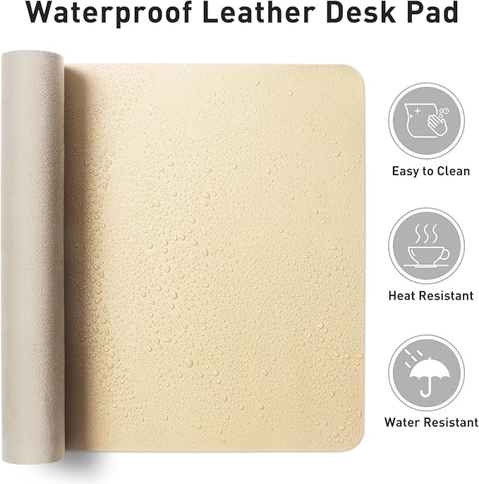 Aothia Leather Desk Pad Protector, Mouse Pad, Office Desk Mat, Non-Slip PU Leather Desk Blotter, Laptop Desk Pad, Waterproof Desk Writing Pad for Office and Home (23.6" x 13.7", Soft Yellow)
