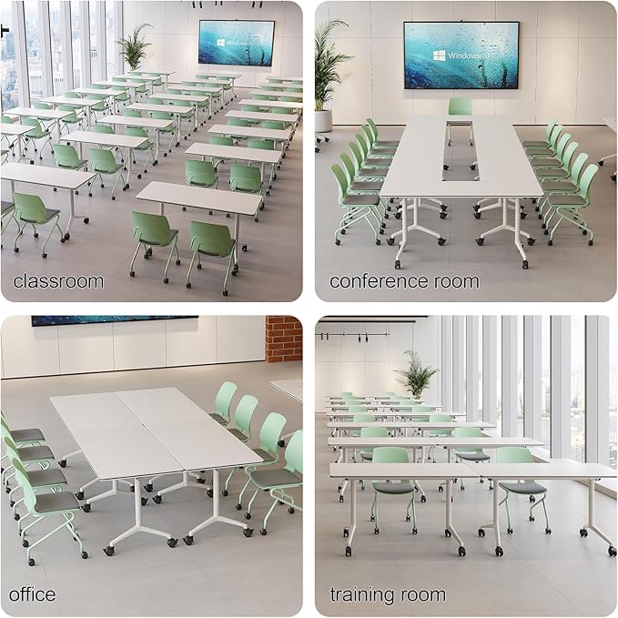 Conference Table,Folding Conference Room Tables Portable Rolling Conference Training Table with Silent Wheels,Mobile Meetings Flip Top Tables for Offices Classrooms Meeting Room (4Pack 61in)