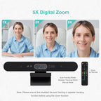 4K Pro Audio and Video Conference Room Camera with Remote Control for Windows TV, AI-Powered HD Webcam with Microphone & Speaker for Desktop Computer/PC/Monitor/Laptop/Teams/Zoom/Skype
