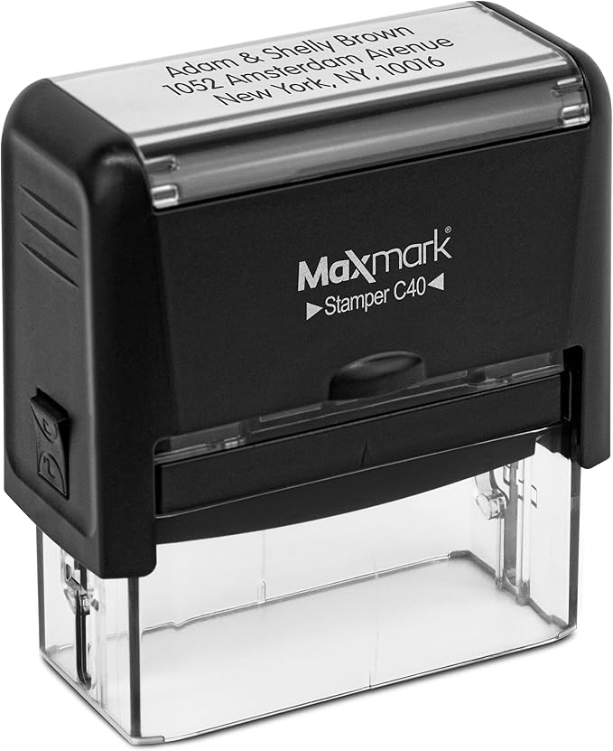 MaxMark Customized Self Inking Stamp - Up to 5 Lines of Text - Large Size - Choose from 15 Ink Colors