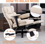 Big and Tall Office Chair 500lbs Wide Seat Executive Office Desk Chair High-Back Office Task Chair with Foot Rest, Ergonomic Lumbar Support Computer Office Chairs for Heavy People(Beige)