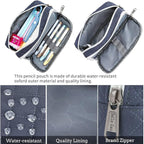 Della Gao Pencil Case Large Capacity Pencil Pouch Soft Quilted Pen Bag Office Stationery Organizer Sturdy Pencil Bag for Men Women - Dark Blue