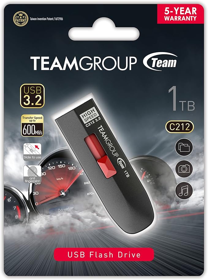 TEAMGROUP C212 Extreme Speed 1TB 1000/800MB/s USB 3.2 Gen 2 Easy Push-and-Pul Flash Thumb Drive External Data Storage Memory Stick Compatible with Computer/Laptop/PS4 PS5 TC21231TBB01