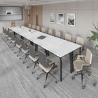 Bonzy Home Conference Tables 18ft Office Computer Desk for Meeting Room Study Writing Printer Table Meeting Seminar Table for 20 People Rustic Modern White 8PCS 220.4"x47.2"x29.5"