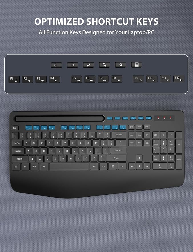 Wireless Keyboard and Mouse Combo 2 Pack - Full-Sized Ergonomic Keyboard with Wrist Rest, Phone Holder, Sleep Mode, Silent 2.4GHz Cordless Keyboard Mouse Combo for Computer, Laptop, PC, Mac, Windows
