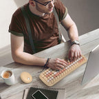 Wireless Keyboard and Mouse Combo, MOWUX - Modern Compact Layout, Colorful Compact Candy Mouse and Retro Round Keyboard Set with Cover, for PC/Laptop/Windows/Mac - Milk-Tea Colorful