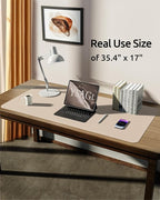 YSAGi Leather Desk Protector, Office Mat, Large Mouse Mat, Non-Slip PU Leather Blotter, Laptop Desk, Waterproof Writing Pad for Office and Home (Eggshell, 35.4" x 17")