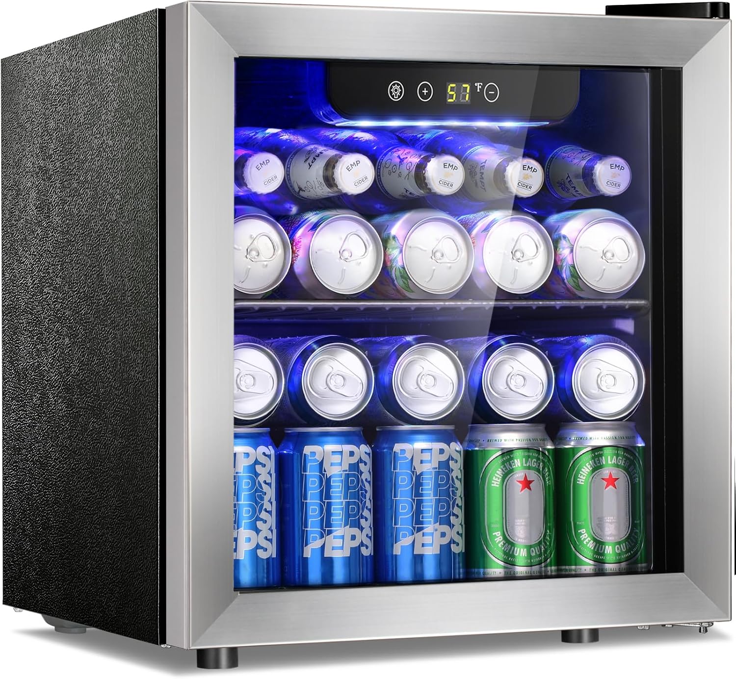 Antarctic Star 48 Can Beverage Refrigerator,12 Bottle Wine Cooler with Stainless Steel Glass Door, Digital Temperature Display,Electronic Temperature Control, Silver