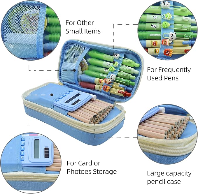 Large Capacity Pencil Case - Durable Zipper Aesthetic Pen Pouch, Big Storage Organizer for School, Office & Travel - Waterproof & Multi-Use (Light Blue)