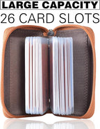 Easyoulife Genuine Leather Credit Card Holder Zipper Wallet With 26 Card Slots