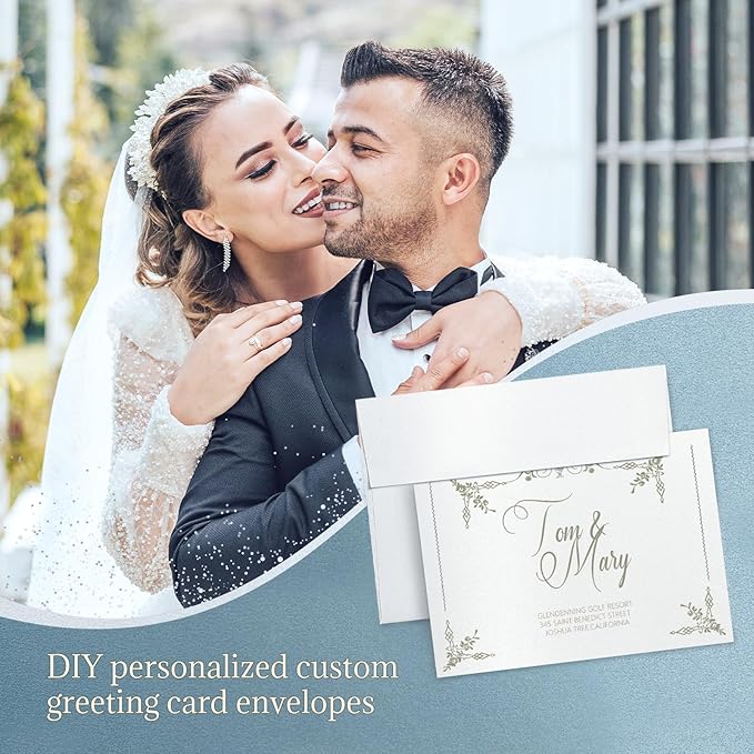 White Shimmer Blank Cards and Envelopes, Goefun 5x7 Flat Cardstock and A7 Envelopes Self Seal 100 Pack for Wedding, Invitations, DIY Greeting Cardstock, Thank You Cards & All Occasion (Unfolded)